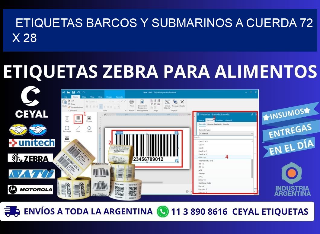 ETIQUETAS BARCOS Y SUBMARINOS A CUERDA 72 x 28