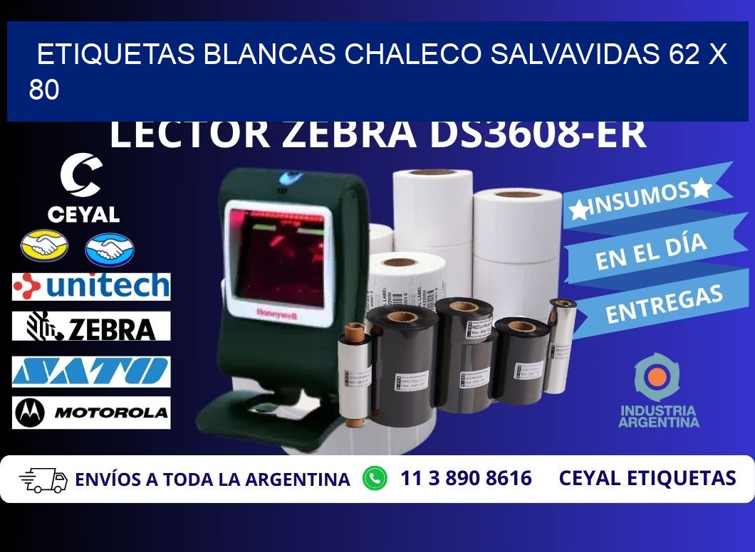 ETIQUETAS BLANCAS CHALECO SALVAVIDAS 62 x 80