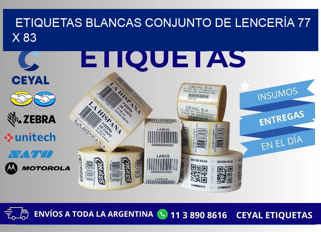 ETIQUETAS BLANCAS CONJUNTO DE LENCERÍA 77 x 83