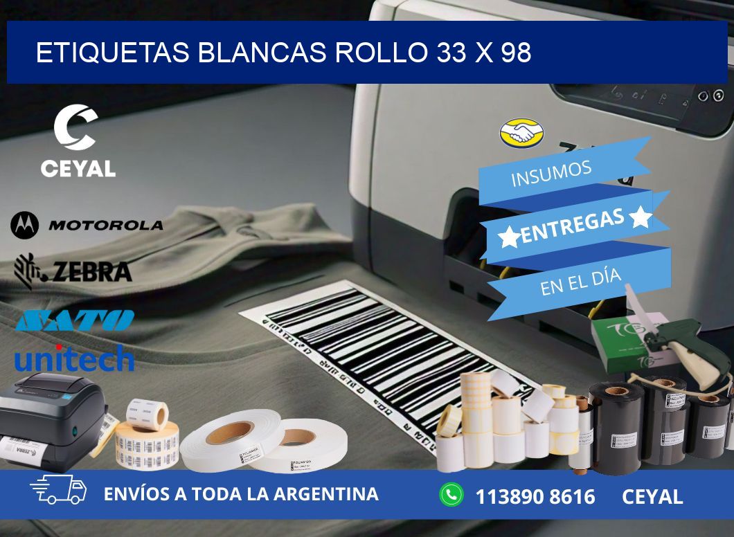 ETIQUETAS BLANCAS ROLLO 33 x 98