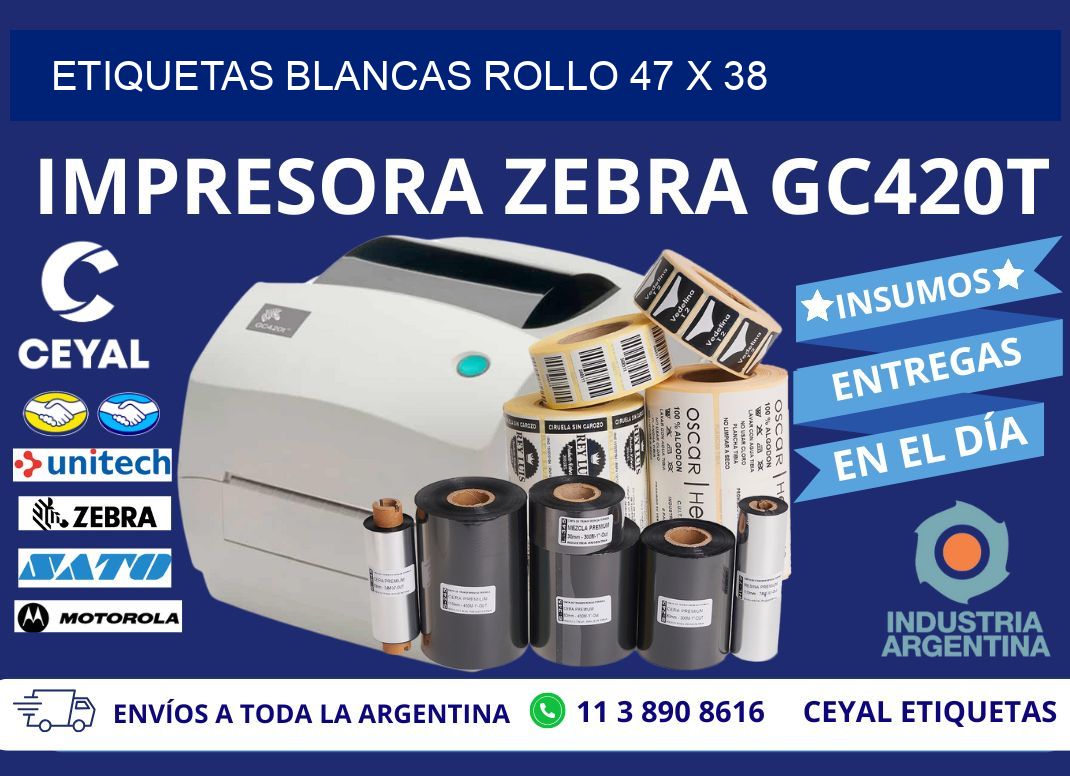 ETIQUETAS BLANCAS ROLLO 47 x 38