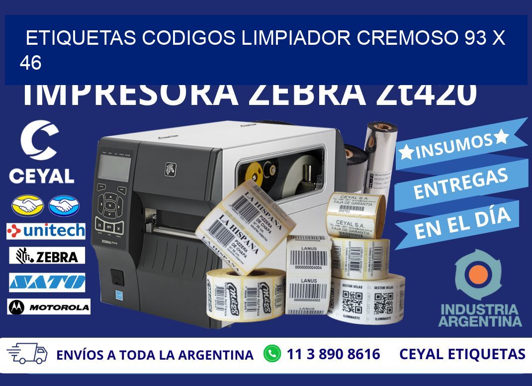 ETIQUETAS CODIGOS LIMPIADOR CREMOSO 93 x 46