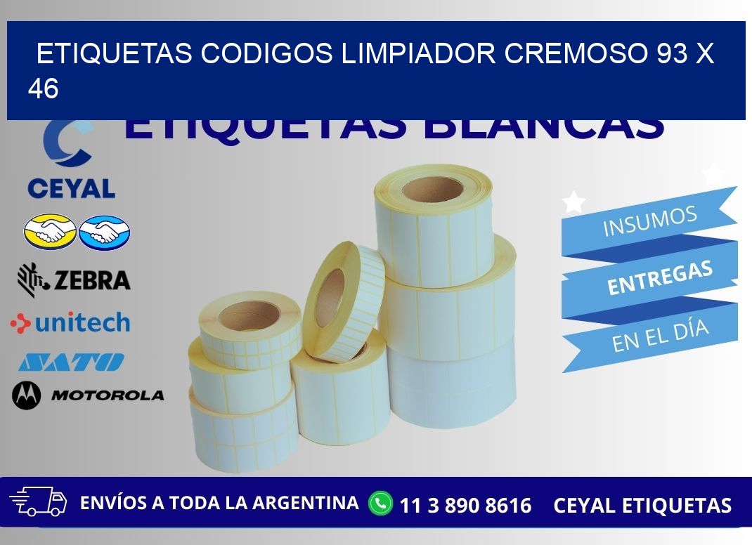 ETIQUETAS CODIGOS LIMPIADOR CREMOSO 93 x 46