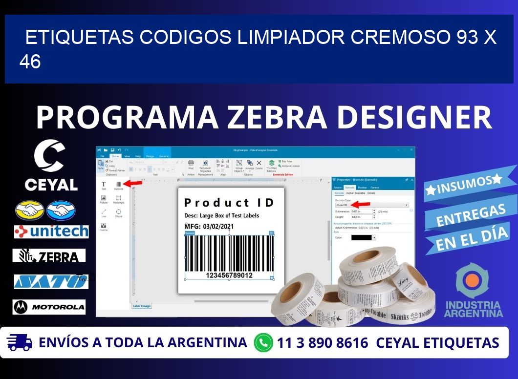 ETIQUETAS CODIGOS LIMPIADOR CREMOSO 93 x 46