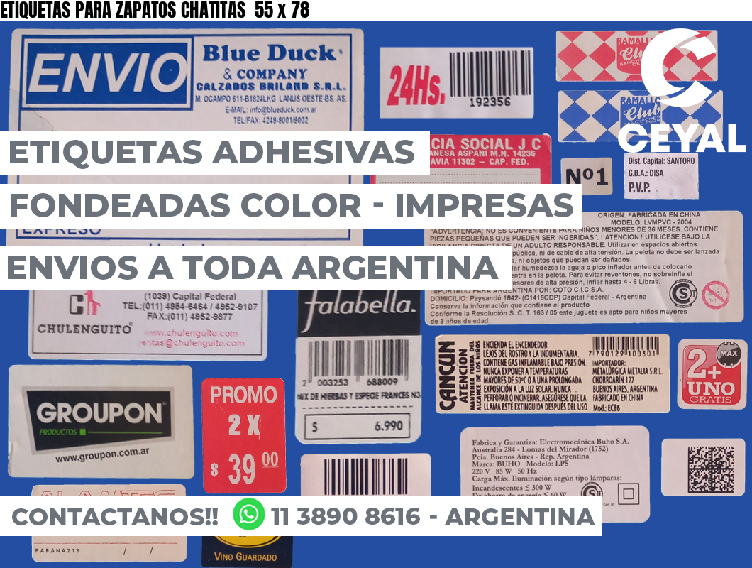 ETIQUETAS PARA ZAPATOS CHATITAS  55 x 78