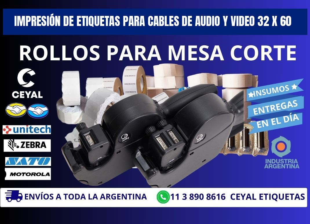 IMPRESIÓN DE ETIQUETAS PARA CABLES DE AUDIO Y VIDEO 32 x 60