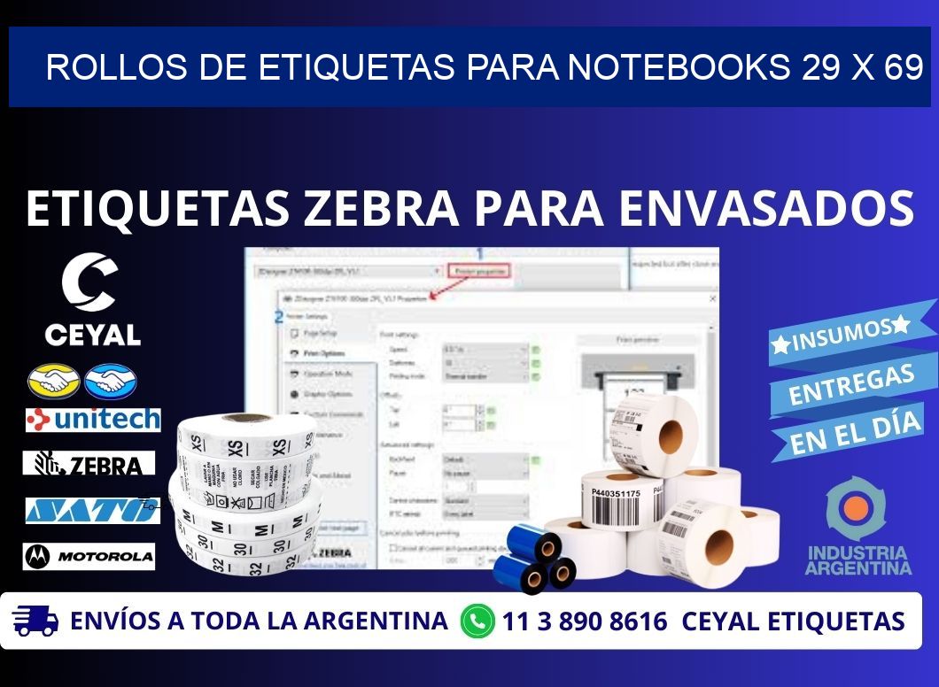 ROLLOS DE ETIQUETAS PARA NOTEBOOKS 29 x 69