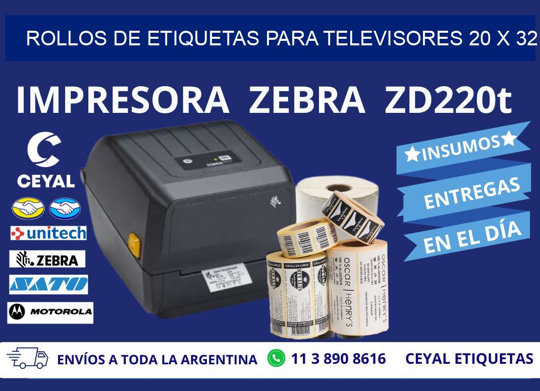 ROLLOS DE ETIQUETAS PARA TELEVISORES 20 x 32