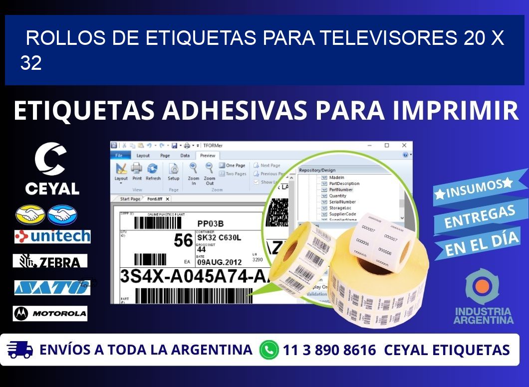 ROLLOS DE ETIQUETAS PARA TELEVISORES 20 x 32