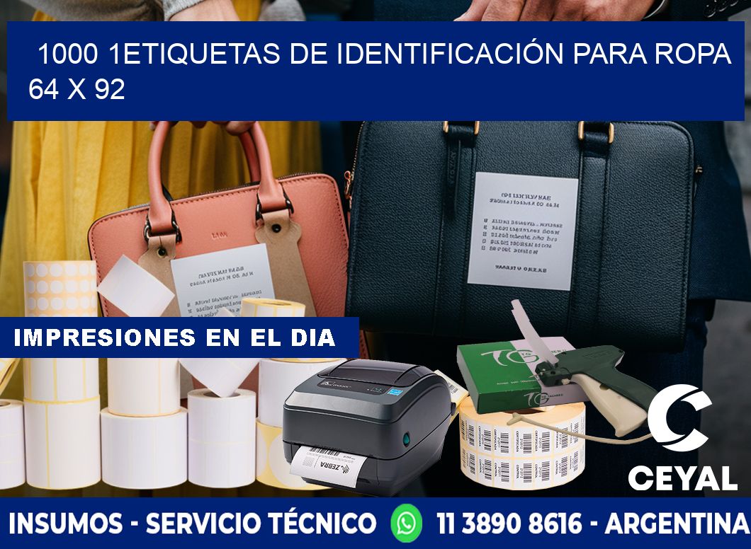 1000 1ETIQUETAS DE IDENTIFICACIÓN PARA ROPA 64 x 92