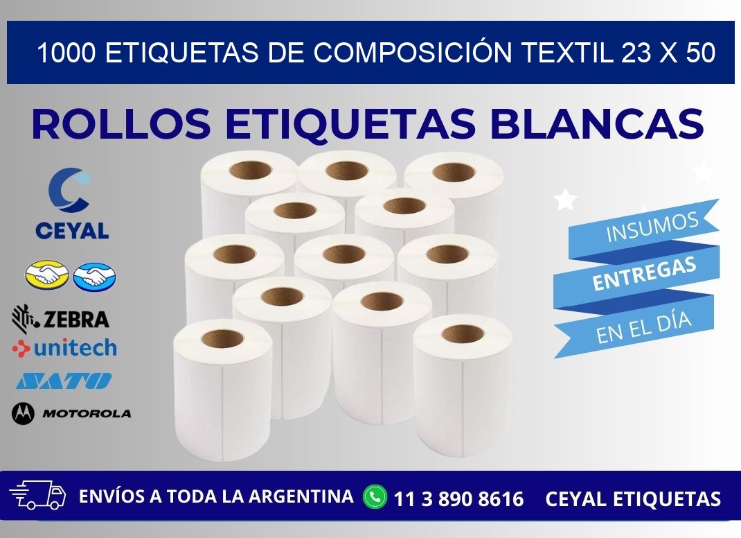 1000 ETIQUETAS DE COMPOSICIÓN TEXTIL 23 x 50