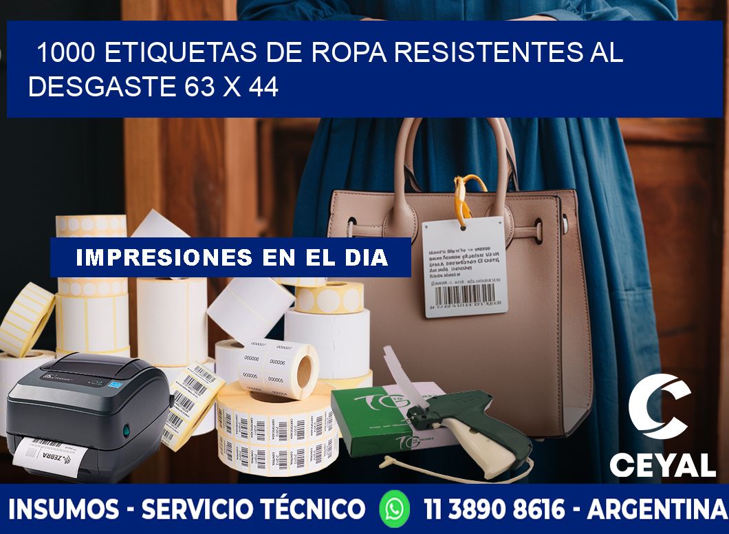 1000 ETIQUETAS DE ROPA RESISTENTES AL DESGASTE 63 x 44