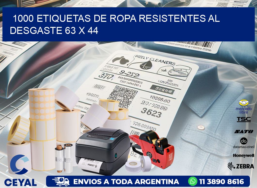 1000 ETIQUETAS DE ROPA RESISTENTES AL DESGASTE 63 x 44