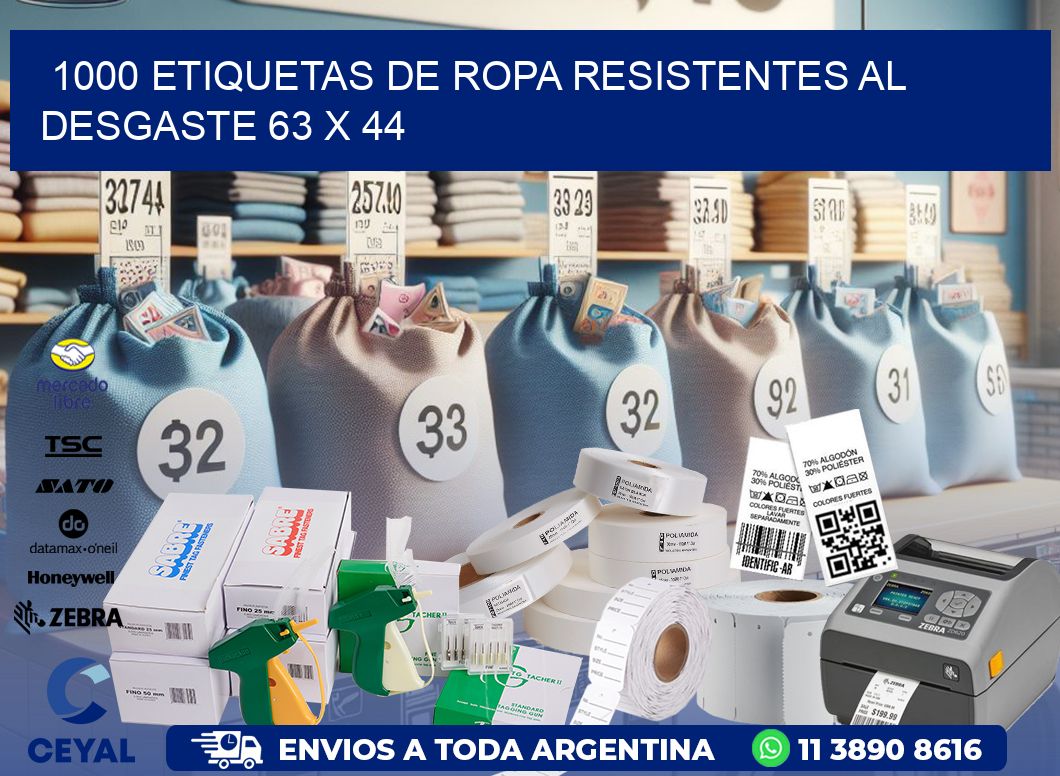 1000 ETIQUETAS DE ROPA RESISTENTES AL DESGASTE 63 x 44
