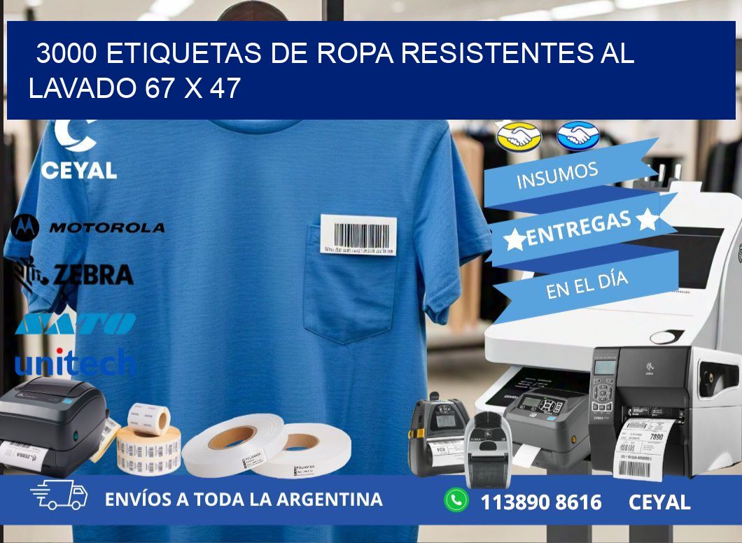 3000 ETIQUETAS DE ROPA RESISTENTES AL LAVADO 67 x 47