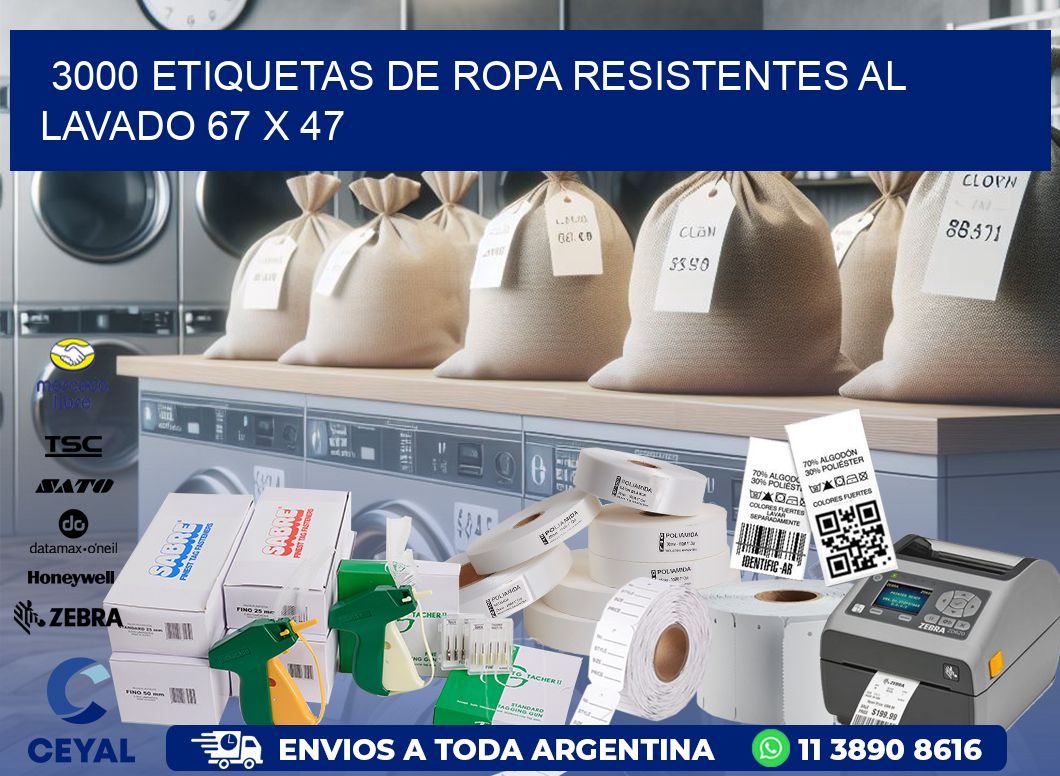 3000 ETIQUETAS DE ROPA RESISTENTES AL LAVADO 67 x 47