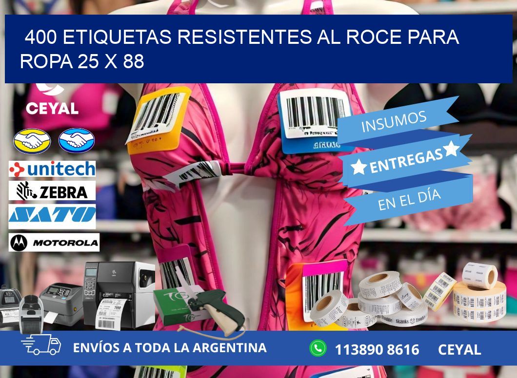 400 ETIQUETAS RESISTENTES AL ROCE PARA ROPA 25 x 88