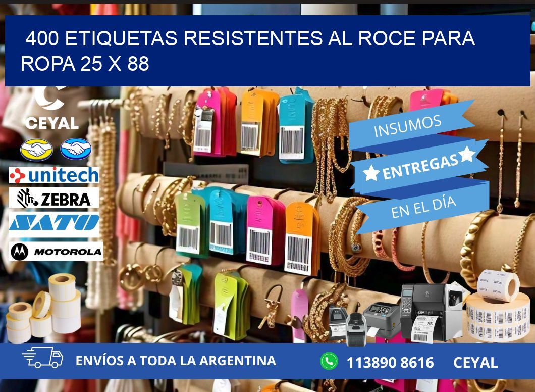 400 ETIQUETAS RESISTENTES AL ROCE PARA ROPA 25 x 88