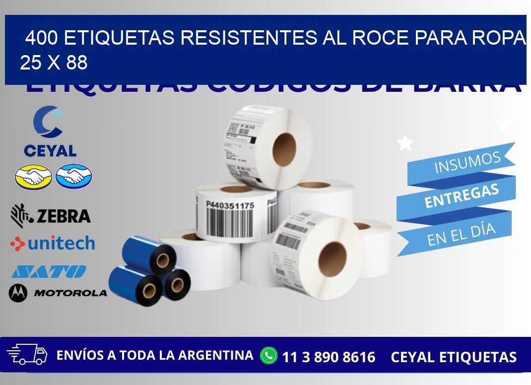 400 ETIQUETAS RESISTENTES AL ROCE PARA ROPA 25 x 88
