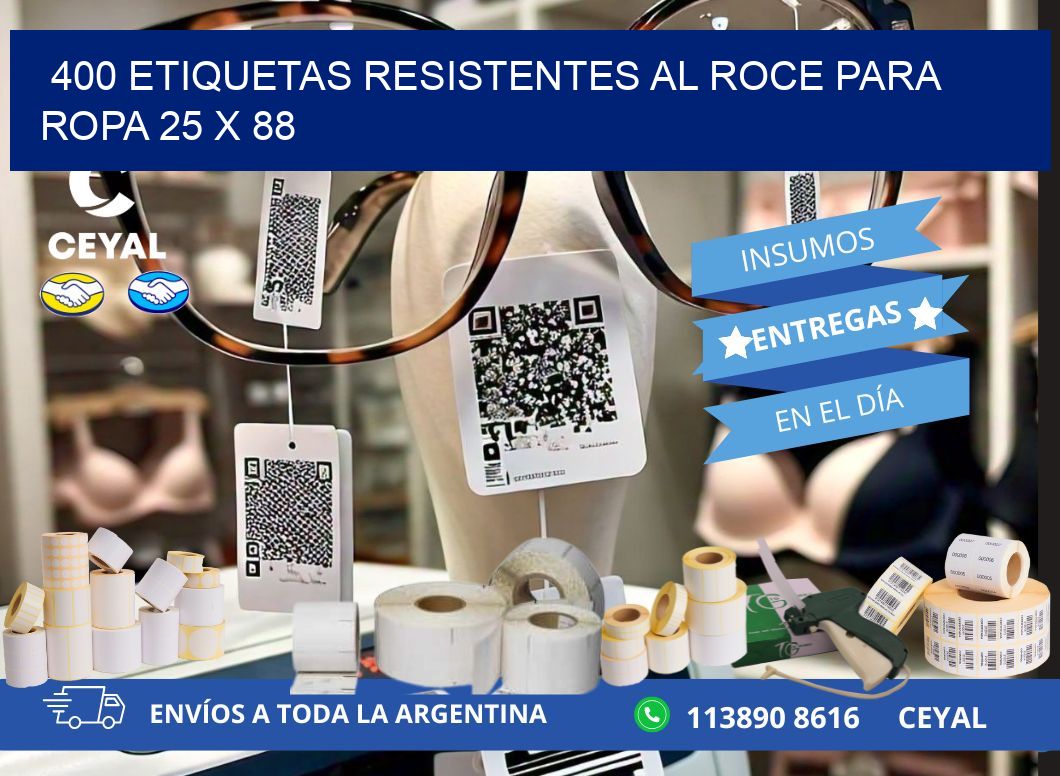 400 ETIQUETAS RESISTENTES AL ROCE PARA ROPA 25 x 88