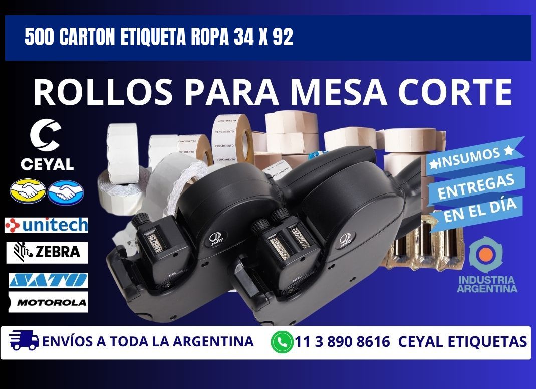 500 CARTON ETIQUETA ROPA 34 x 92