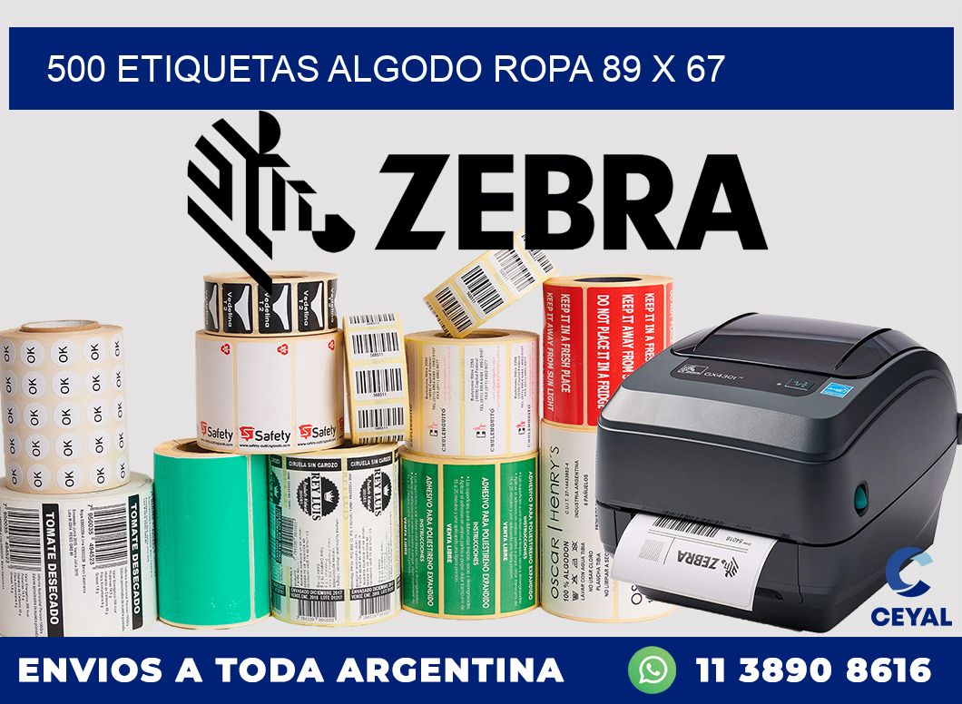 500 ETIQUETAS ALGODO ROPA 89 x 67