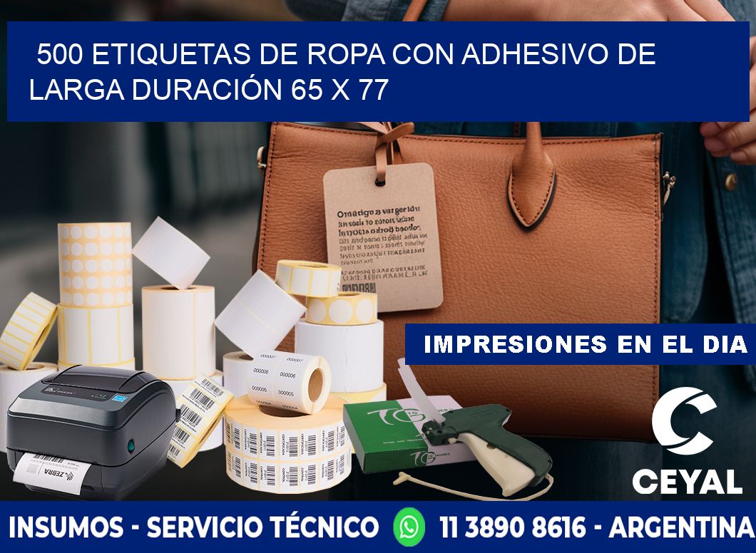 500 ETIQUETAS DE ROPA CON ADHESIVO DE LARGA DURACIÓN 65 x 77