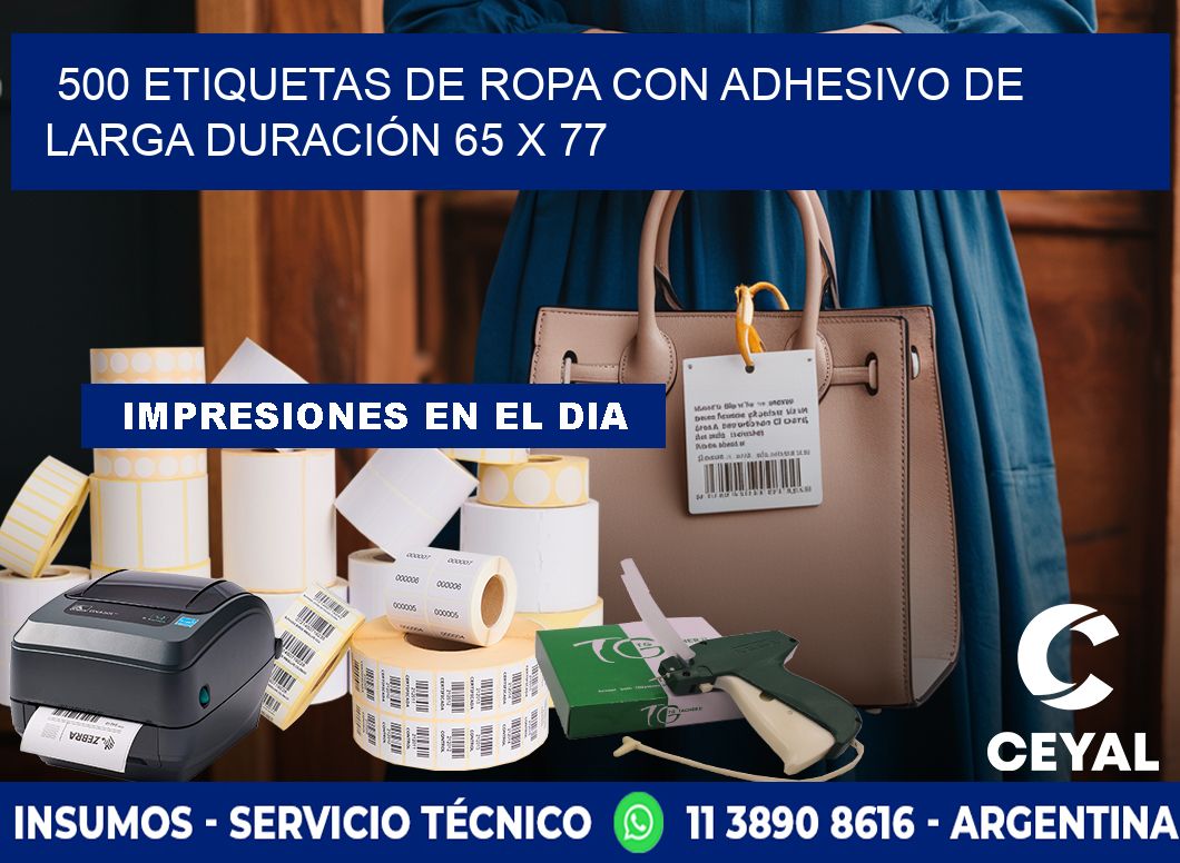 500 ETIQUETAS DE ROPA CON ADHESIVO DE LARGA DURACIÓN 65 x 77