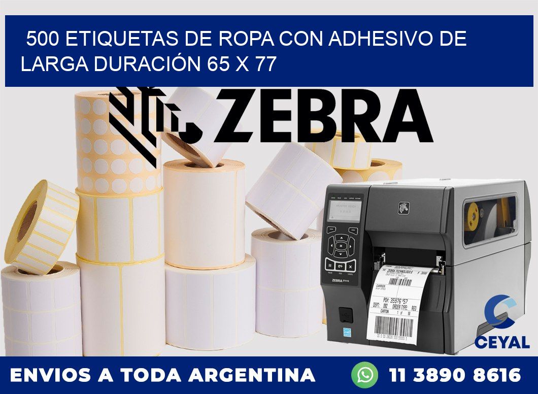 500 ETIQUETAS DE ROPA CON ADHESIVO DE LARGA DURACIÓN 65 x 77