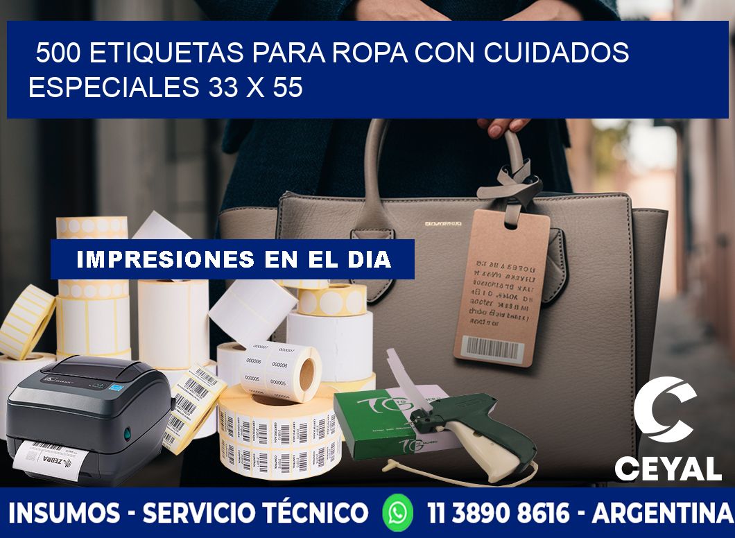 500 ETIQUETAS PARA ROPA CON CUIDADOS ESPECIALES 33 x 55