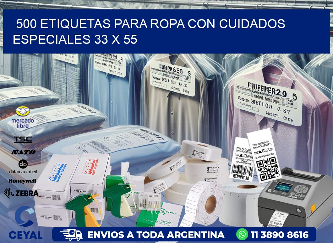 500 ETIQUETAS PARA ROPA CON CUIDADOS ESPECIALES 33 x 55