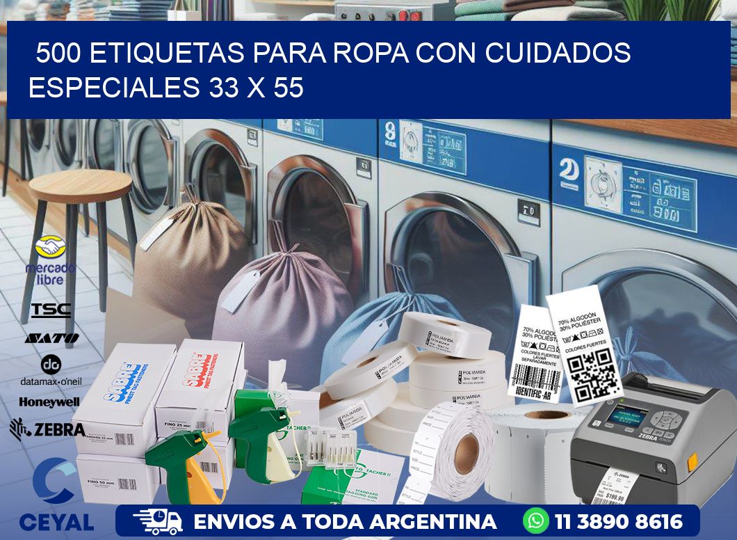 500 ETIQUETAS PARA ROPA CON CUIDADOS ESPECIALES 33 x 55