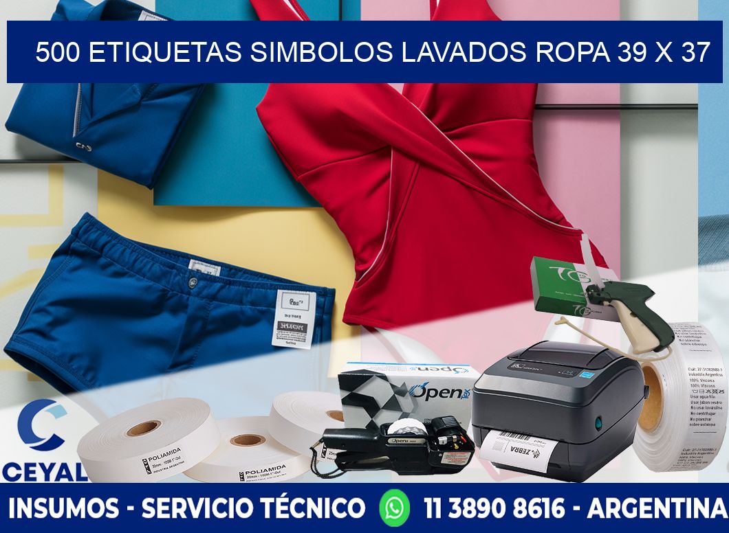 500 ETIQUETAS SIMBOLOS LAVADOS ROPA 39 x 37