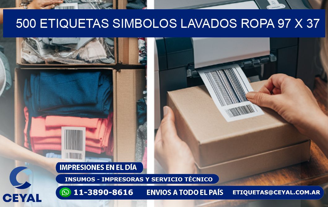 500 ETIQUETAS SIMBOLOS LAVADOS ROPA 97 x 37