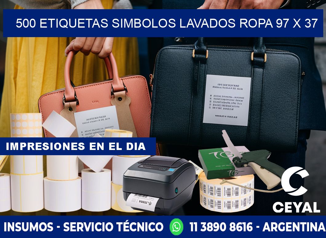 500 ETIQUETAS SIMBOLOS LAVADOS ROPA 97 x 37
