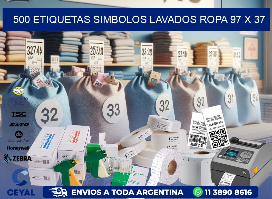 500 ETIQUETAS SIMBOLOS LAVADOS ROPA 97 x 37