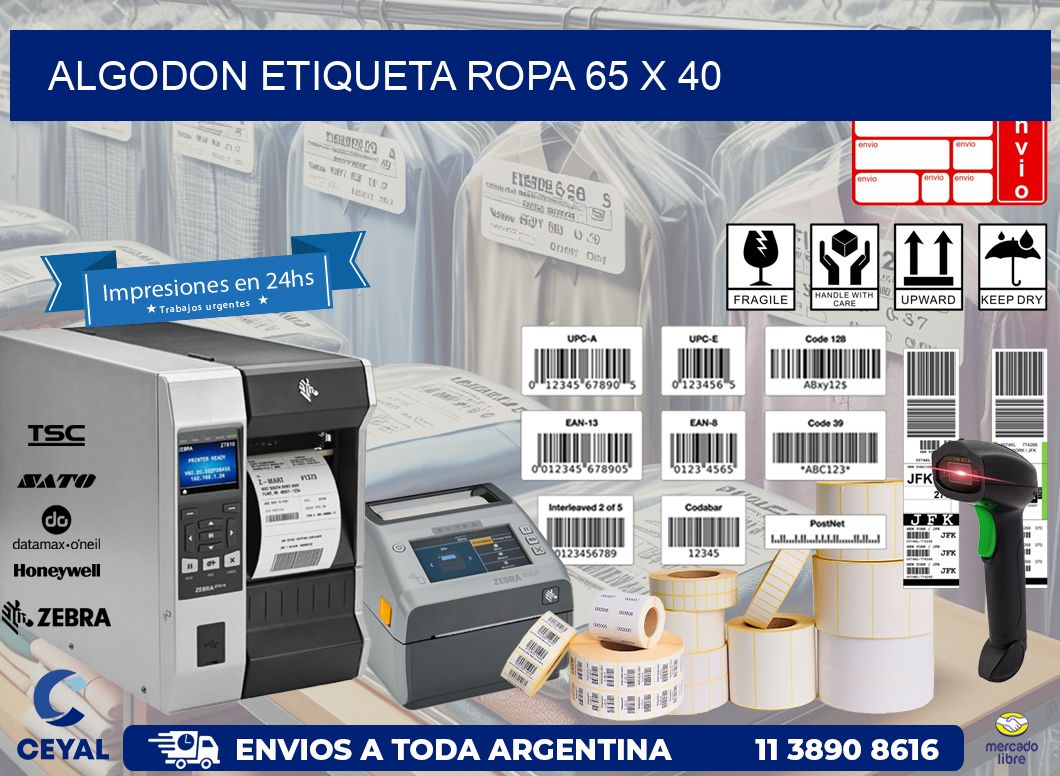 ALGODON ETIQUETA ROPA 65 x 40