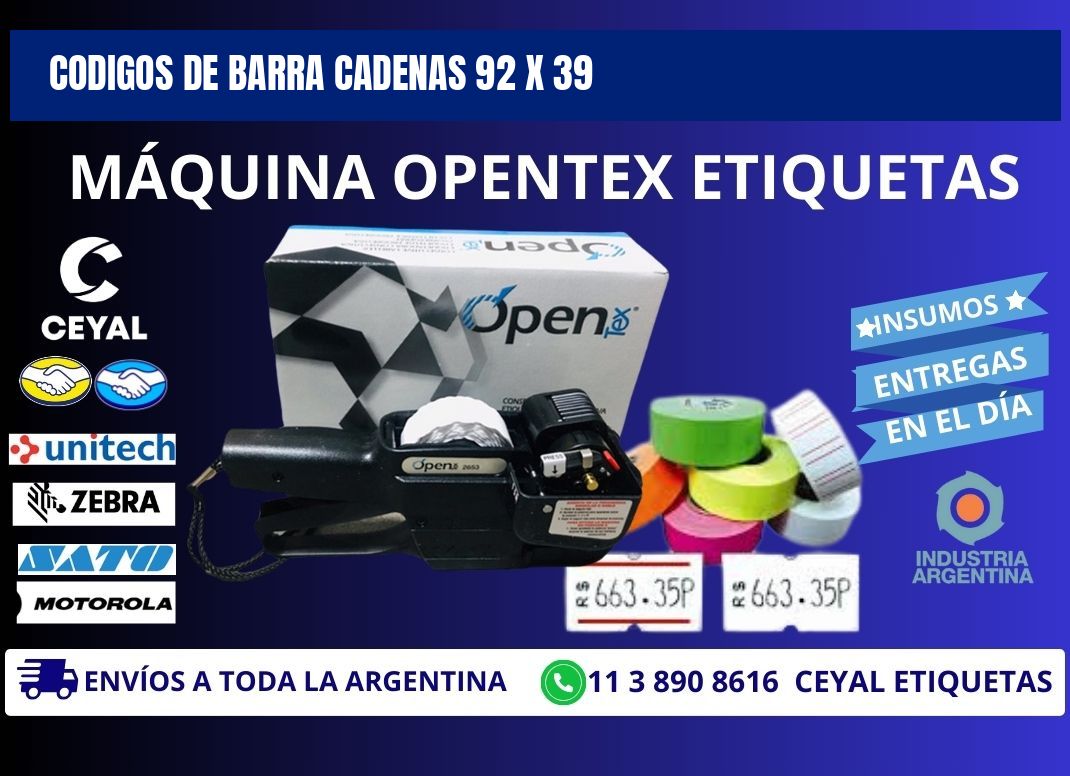 CODIGOS DE BARRA CADENAS 92 x 39