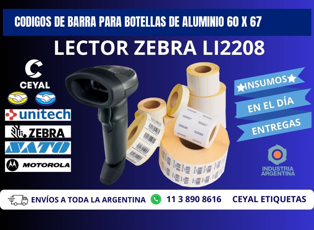 CODIGOS DE BARRA PARA BOTELLAS DE ALUMINIO 60 x 67