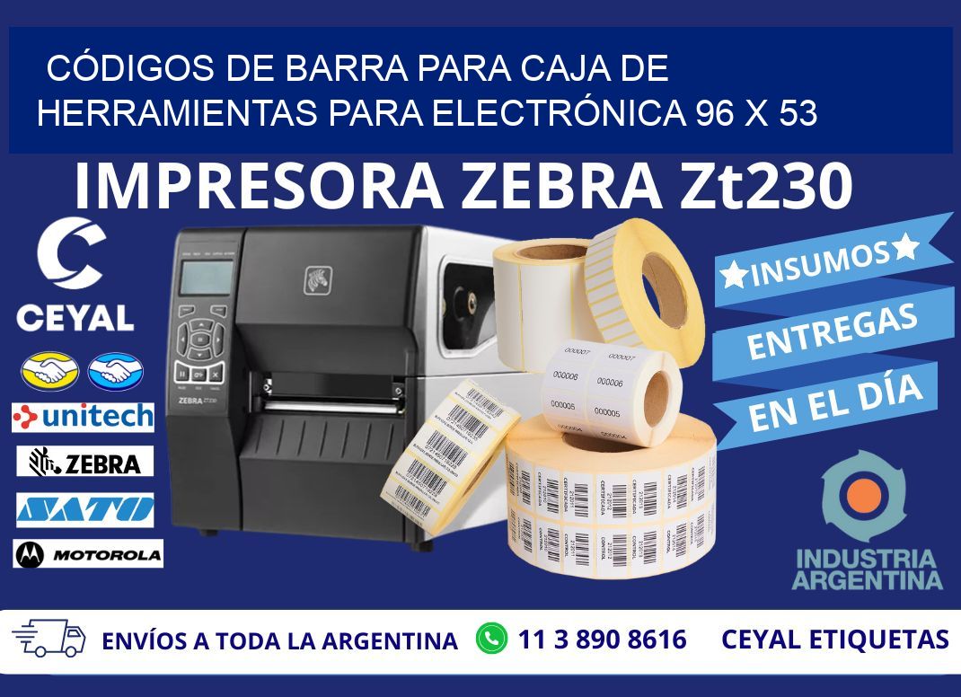 CÓDIGOS DE BARRA PARA CAJA DE HERRAMIENTAS PARA ELECTRÓNICA 96 x 53