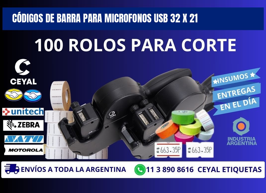 CÓDIGOS DE BARRA PARA MICROFONOS USB 32 x 21