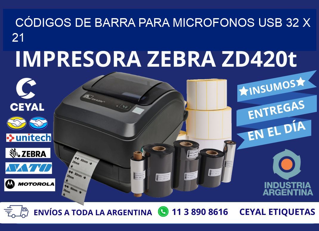 CÓDIGOS DE BARRA PARA MICROFONOS USB 32 x 21