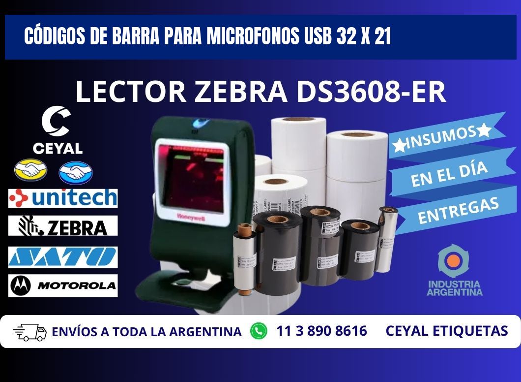 CÓDIGOS DE BARRA PARA MICROFONOS USB 32 x 21