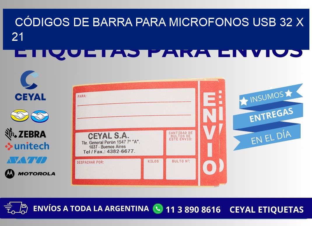 CÓDIGOS DE BARRA PARA MICROFONOS USB 32 x 21