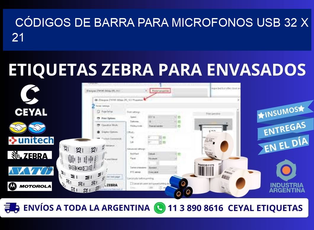 CÓDIGOS DE BARRA PARA MICROFONOS USB 32 x 21