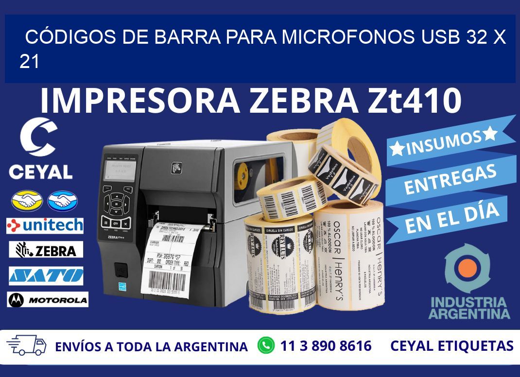 CÓDIGOS DE BARRA PARA MICROFONOS USB 32 x 21