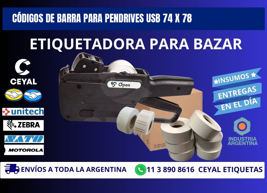 CÓDIGOS DE BARRA PARA PENDRIVES USB 74 x 78