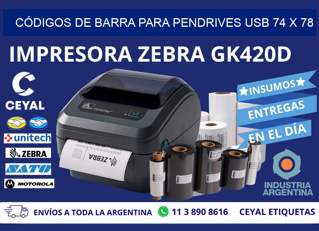 CÓDIGOS DE BARRA PARA PENDRIVES USB 74 x 78