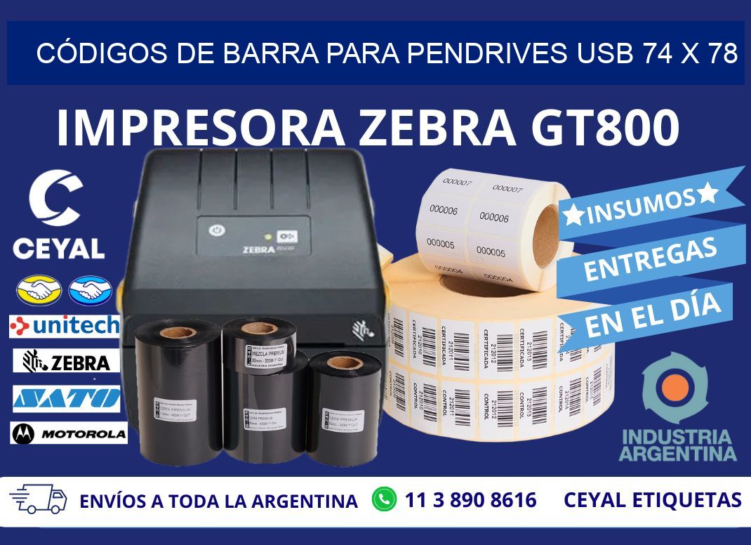 CÓDIGOS DE BARRA PARA PENDRIVES USB 74 x 78