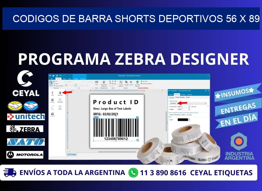 CODIGOS DE BARRA SHORTS DEPORTIVOS 56 x 89